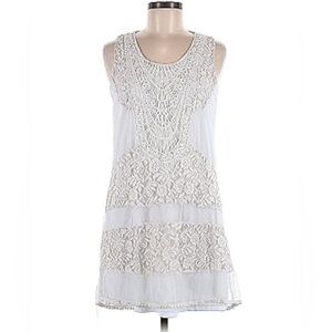 Magic White Sleeveless Lace Lined Boho Dress - Large